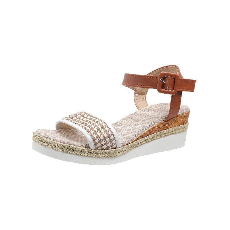 Houndstooth Print Women's Summer Buckle Sandals