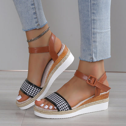 Houndstooth Print Women's Summer Buckle Sandals