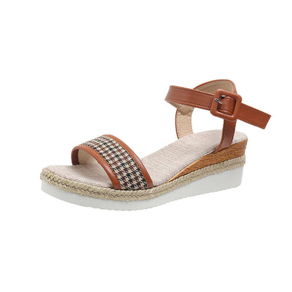 Houndstooth Print Women's Summer Buckle Sandals