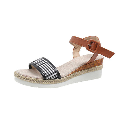 Houndstooth Print Women's Summer Buckle Sandals